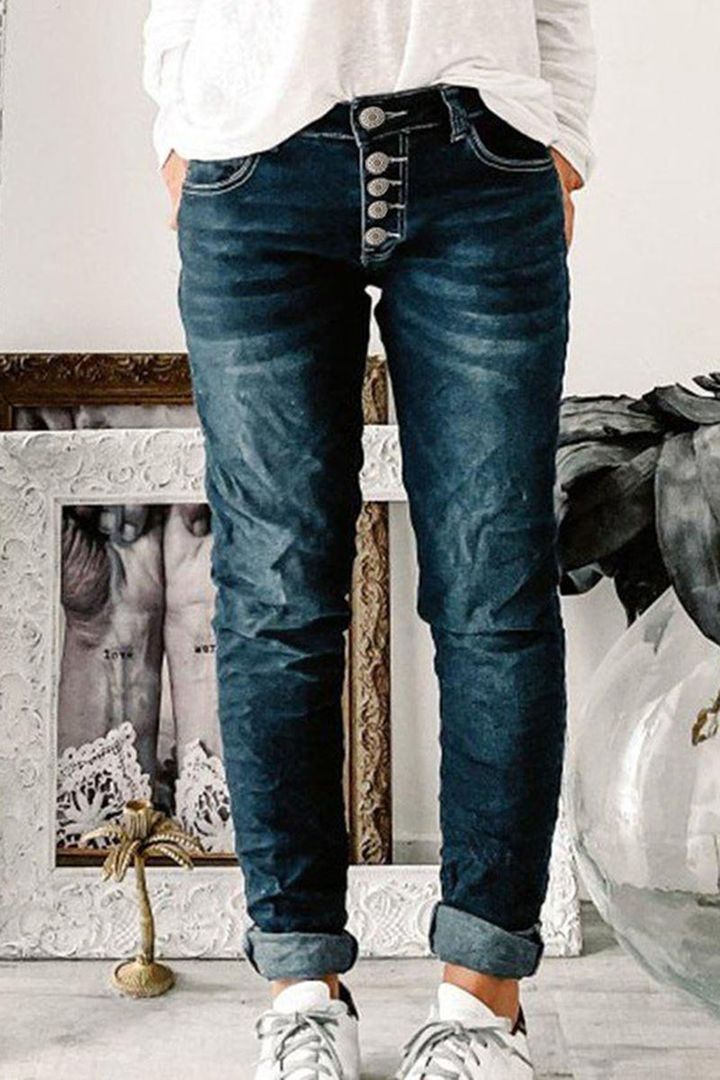 Midiross Button Up Roll Hem Straight Leg Jeans