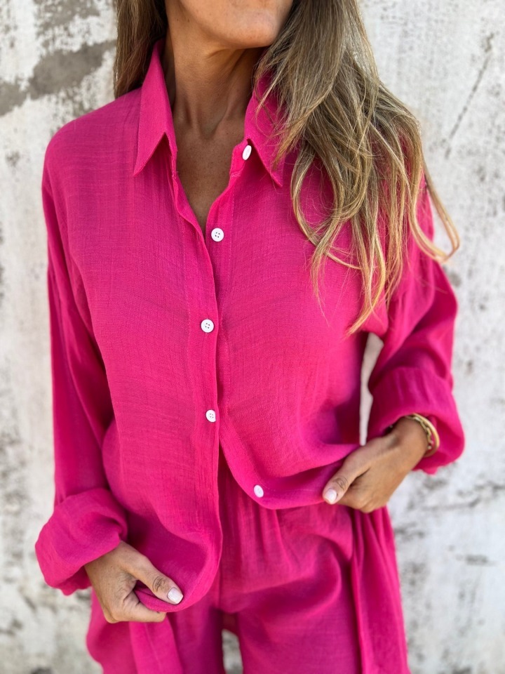 Solid Color Loose Shirt And Shorts Two-Piece Set