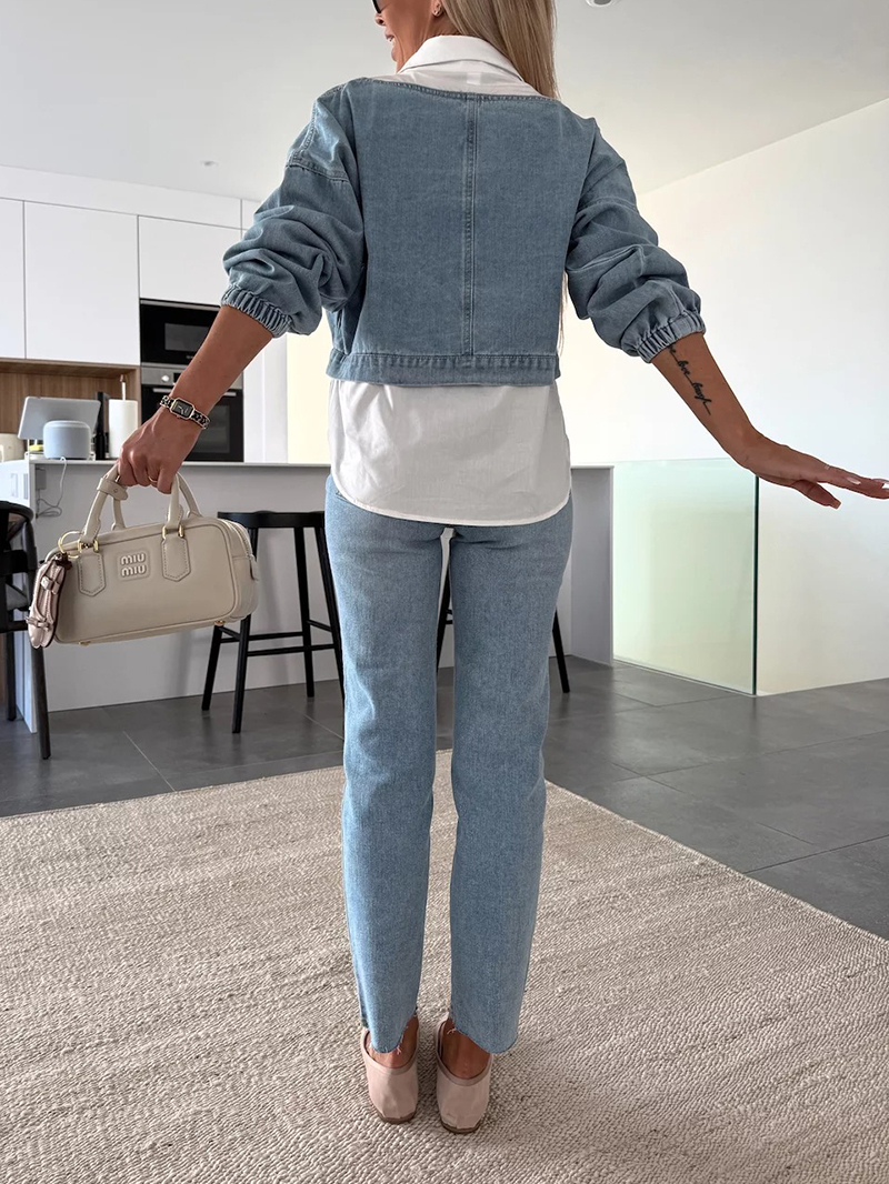 Denim fake two-piece long-sleeved shirt