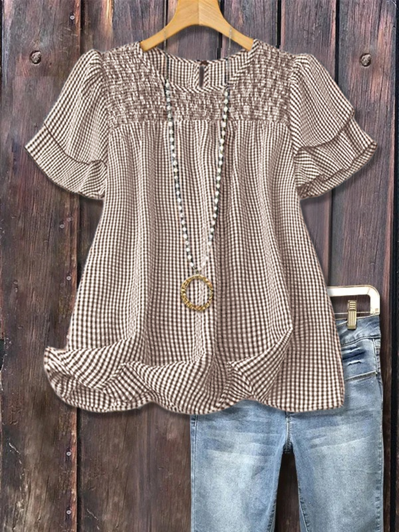 Casual Checkered Tiered Short Sleeve Top(BUY 2 FREE SHIPPING)