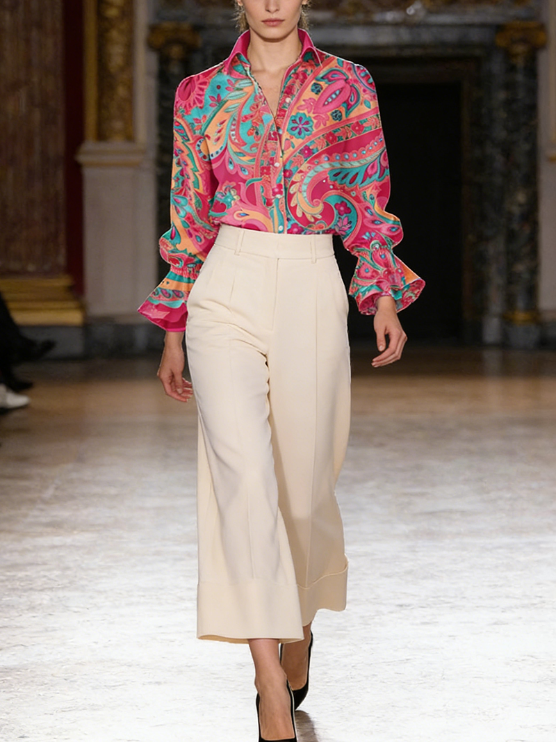 Paisley Floral Print Long Sleeve Top