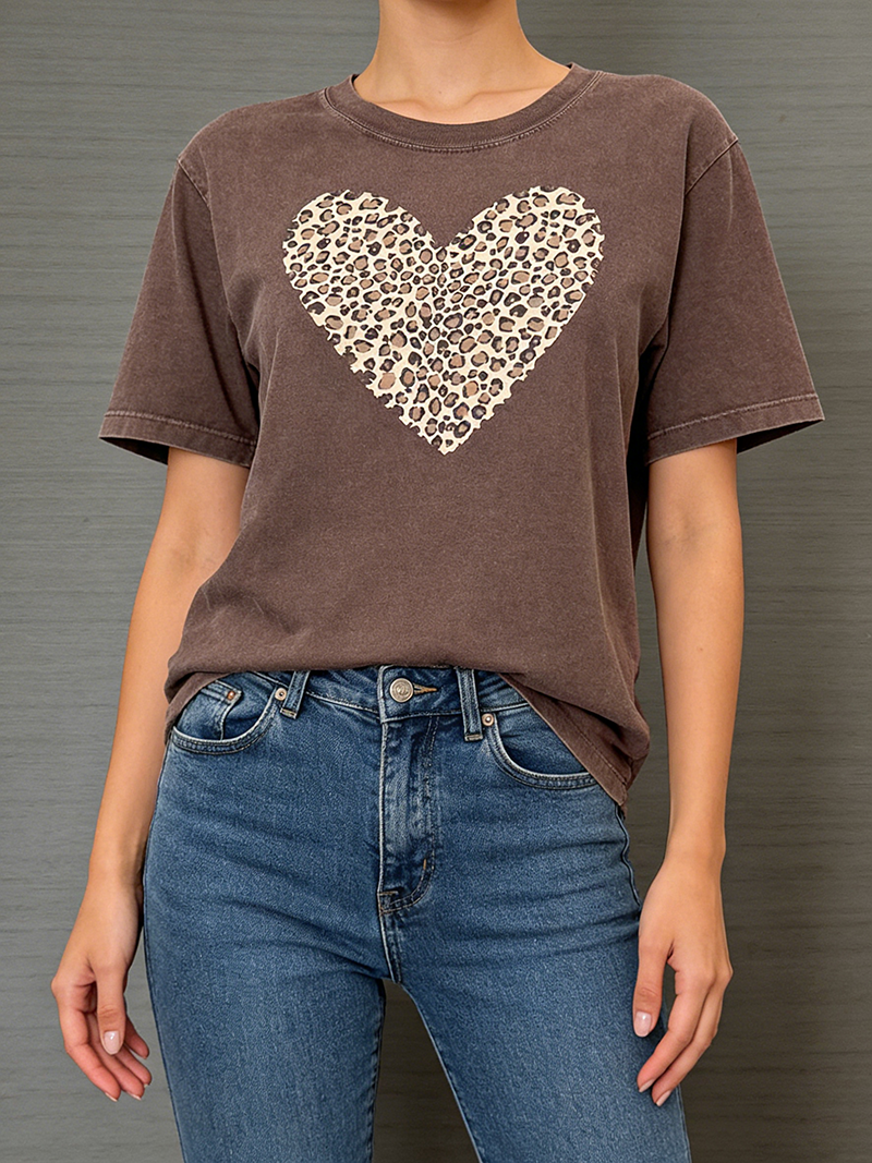 Leopard Heart Short Sleeve Tee(Buy 2 Free Shipping)