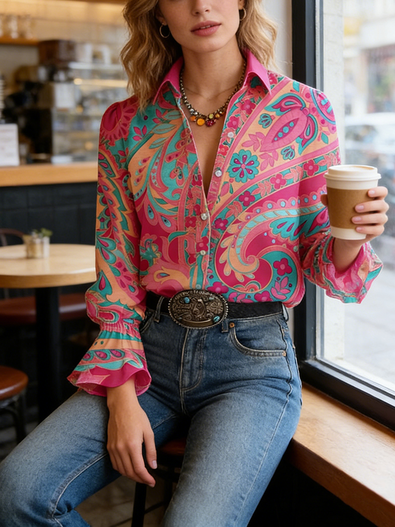 Paisley Floral Print Long Sleeve Top