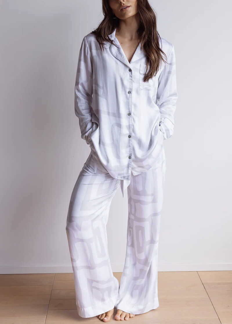 Black and white geometric pattern long pajama set(BUY 2 FREE SHIPPING)