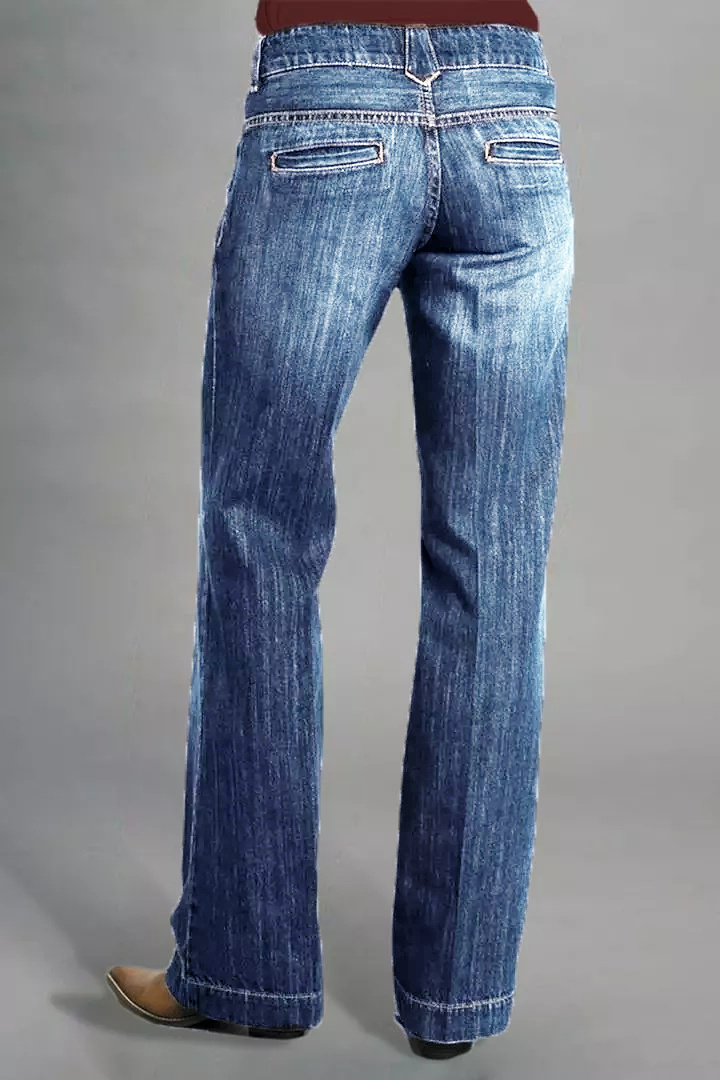 Midiross Vintage Oblique Button Mid Waist Bootcut Jeans