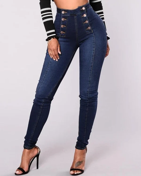 Double Buttoned With High Waist Skinny Jeans