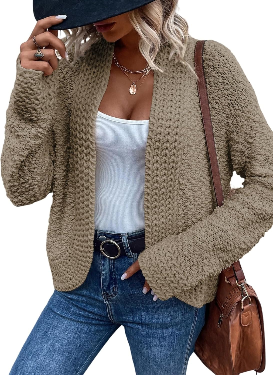 Women's 2025 Fashion Casual Open Front Long Sleeve Chunky Knit Cardigans Sweaters