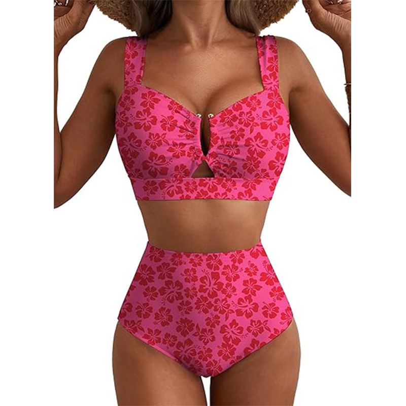 Women's Floral V-Wire High Waist Bikini Set