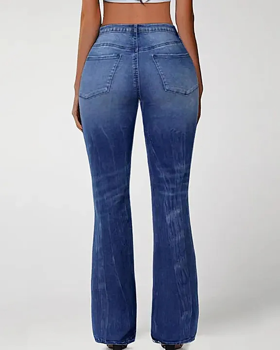 90S VINTAGE DISTRESSED ZIP FLY RAW HEM FLARE LEG JEANS