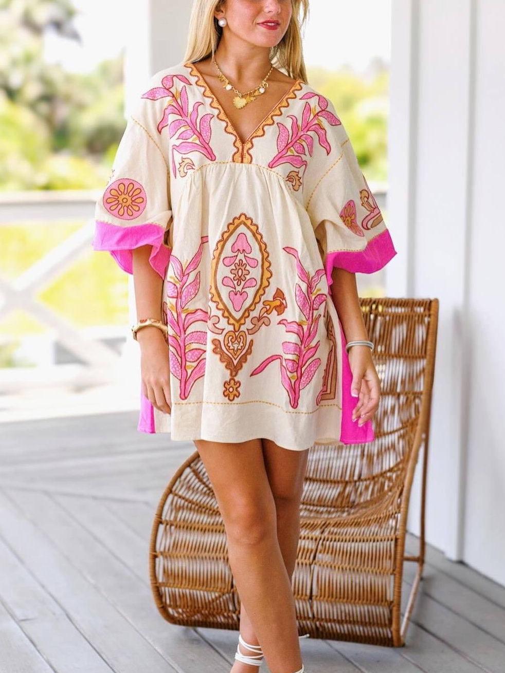 Women's Boho Embroidered V-Neck Mini Dress(BUY 2 FREE SHIPPING)