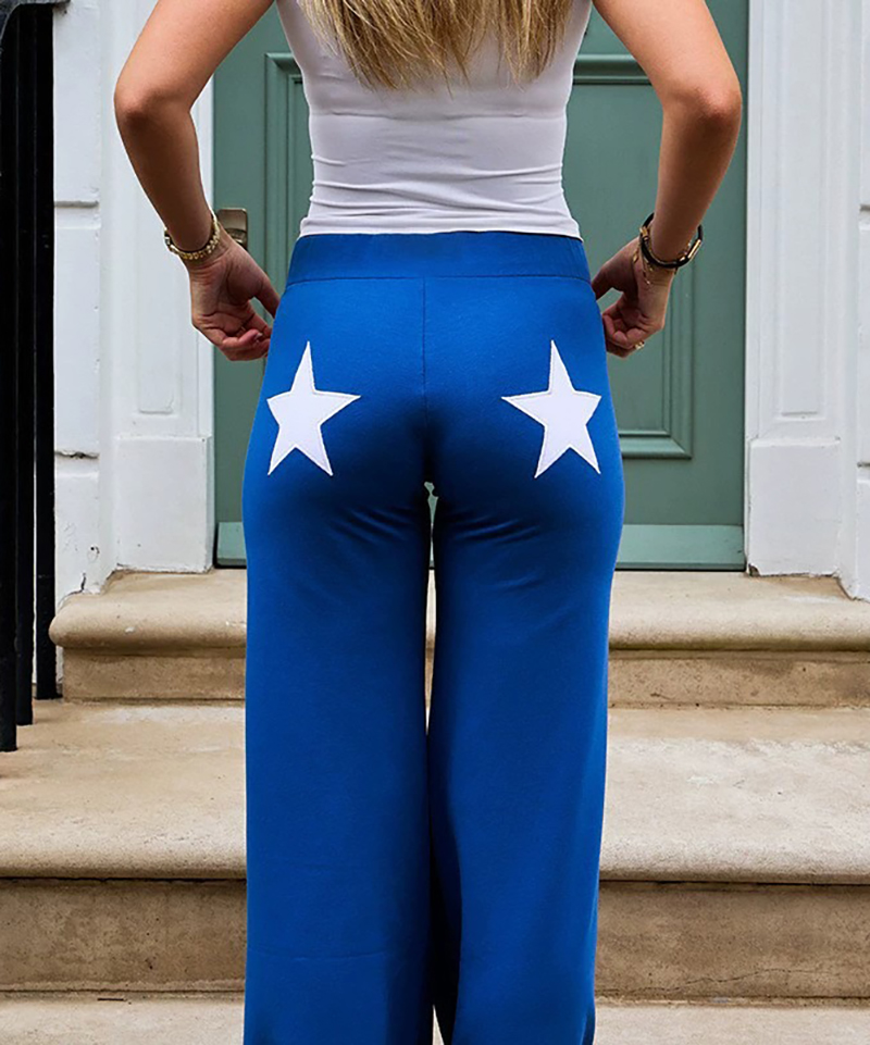 🔥HOT SALE🔥Contrast color high elastic sports youth star printed straight casual pants for women(BUY 2 FREE SHIPPING)