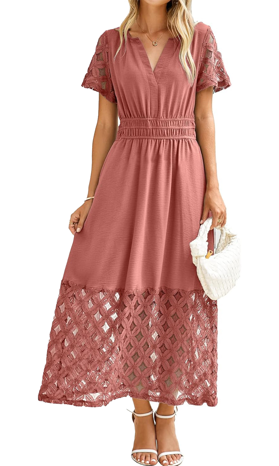 Women's V-neck High-Waisted Long Flowing Lace Bohemian Dress With Pockets(BUY 2 FREE SHIPPING)