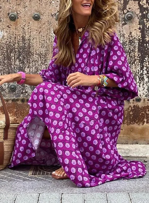🔥🔥🔥🔥Women's Puff Sleeve Floral Boho Maxi Dress (Buy 2 Free Shipping)