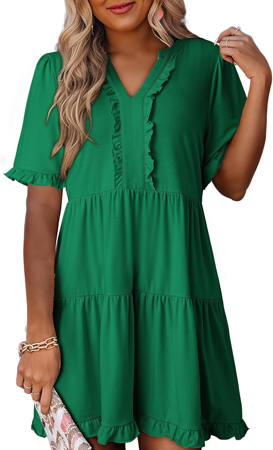 Womens Dresses  V Neck Short Sleeve Casual A Line Flowy Swing Shift Dress(Buy 2 Free Shipping)