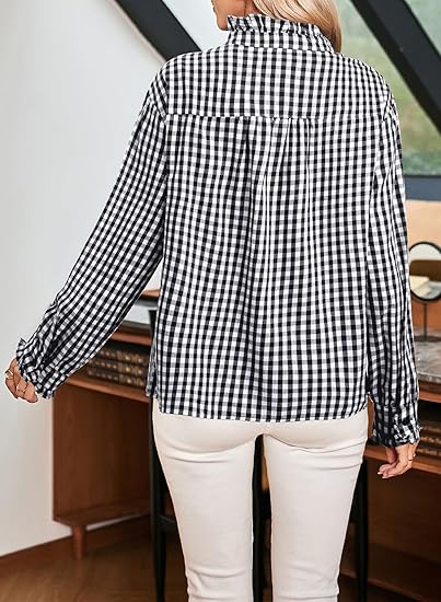Fashionable women's plaid ruffled V-neck button-down shirt（BUY 2 FREE SHIPPING)