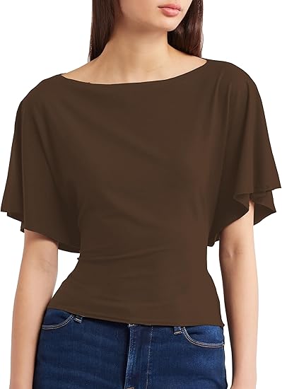 Women's Summer High-Elastic Cropped Round Neck Batwing Sleeve Back Tie T-Shirt（BUY3 FREE SHIPPING)