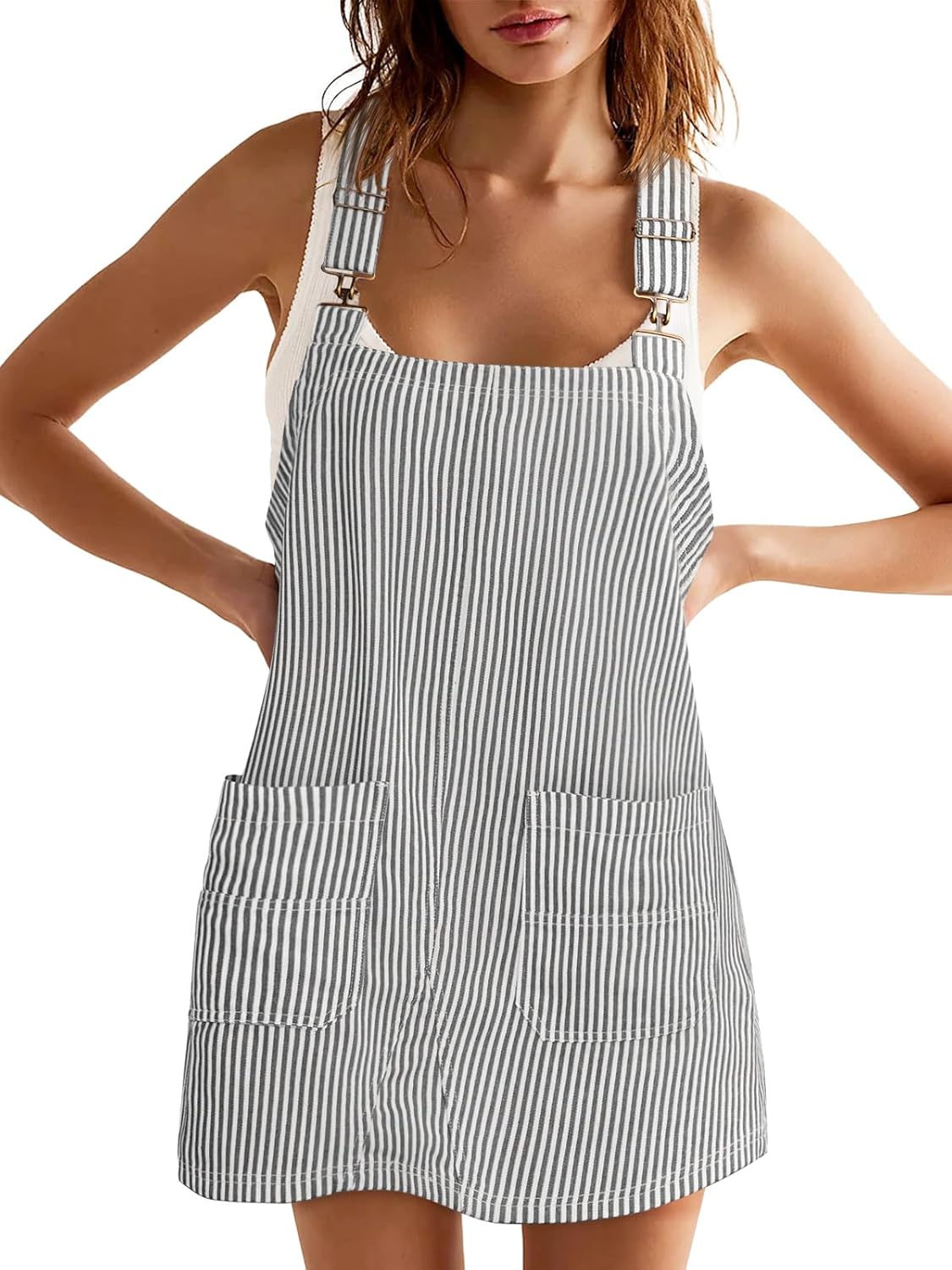 Women's Summer Adjustable Strap Striped Overall Dress
