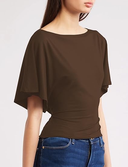 Women's Summer High-Elastic Cropped Round Neck Batwing Sleeve Back Tie T-Shirt（BUY3 FREE SHIPPING)