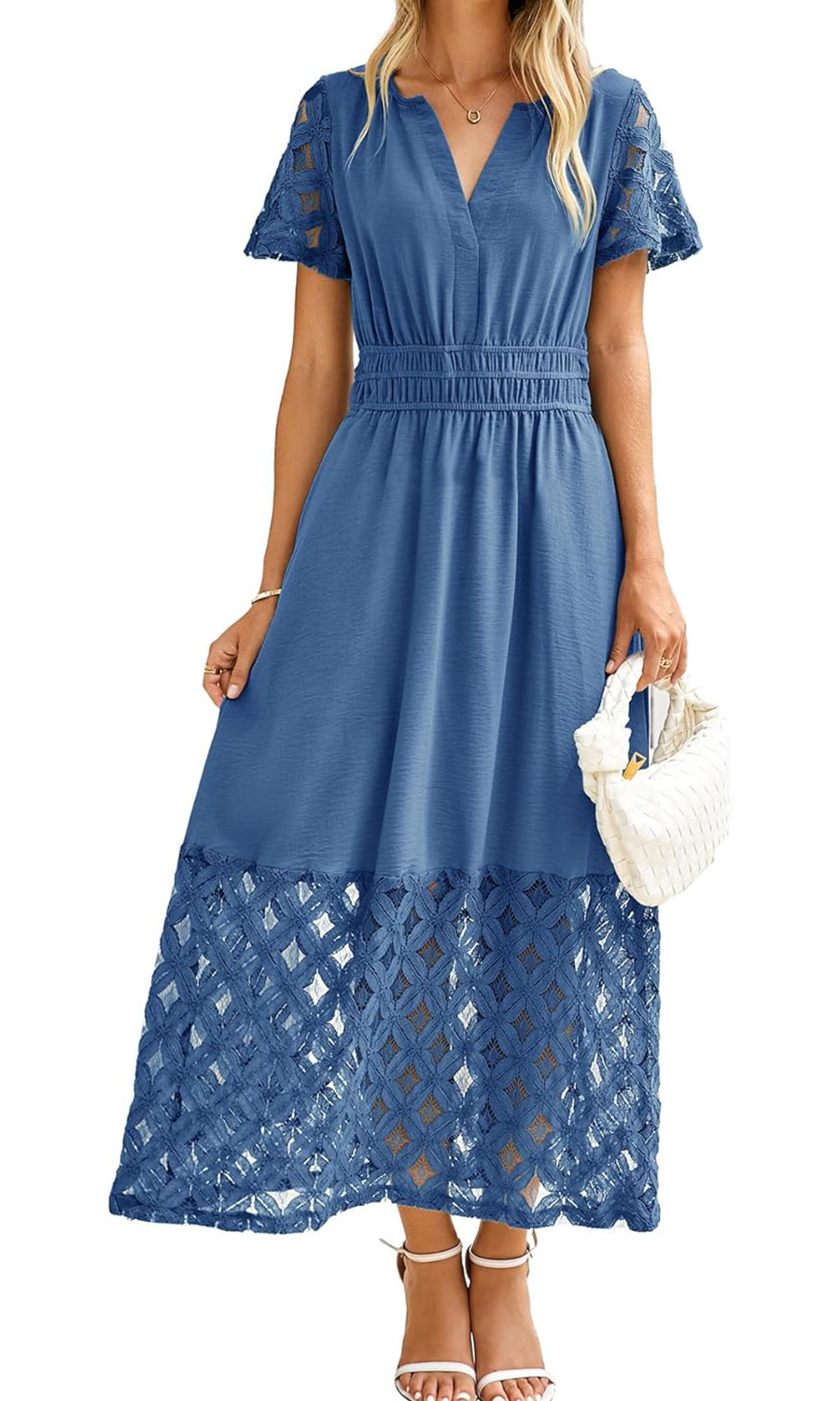 Women's V-neck High-Waisted Long Flowing Lace Bohemian Dress With Pockets(BUY 2 FREE SHIPPING)