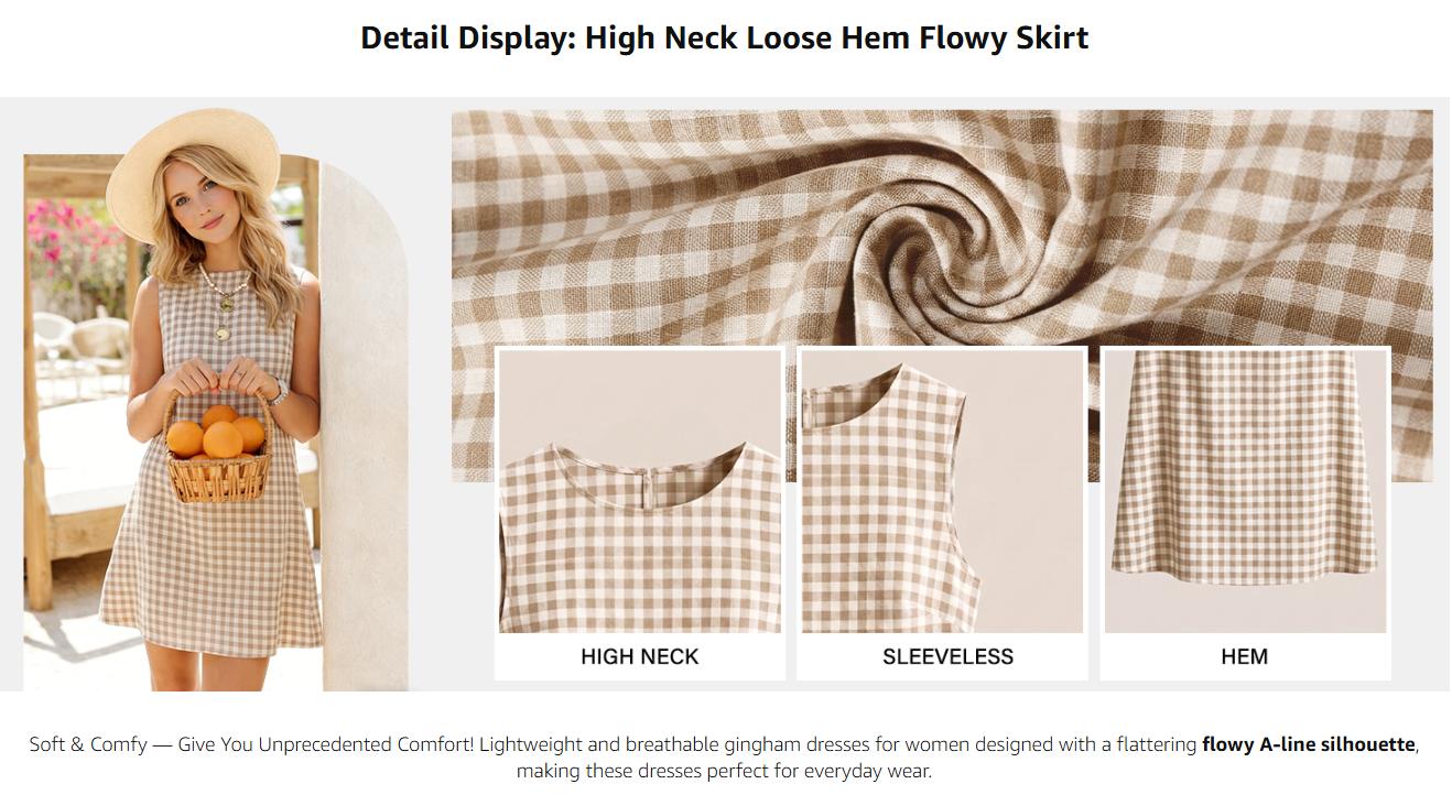 IDEALSANXUN Womens Gingham Dress Spring Summer Beach Boho Sleeveless Mini Sundress Casual Cotton Plaid Womenswear Button Cute Outfits Tank Tops Crewneck Spaghetti Strap