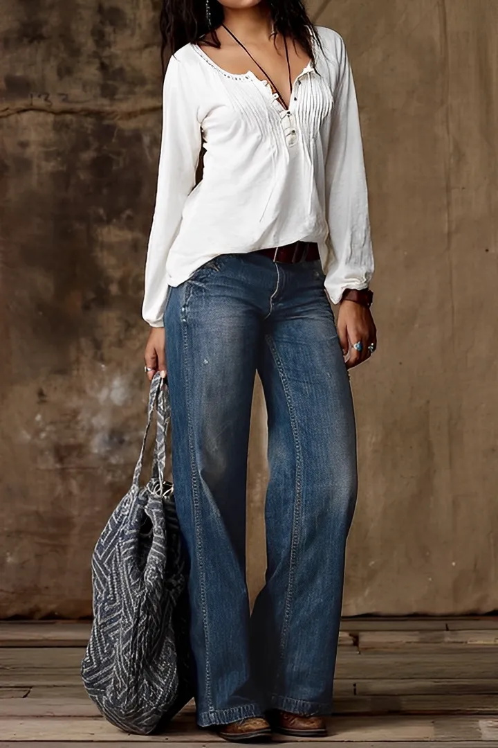 Vintage Pocket Denim Loose Jeans Pants