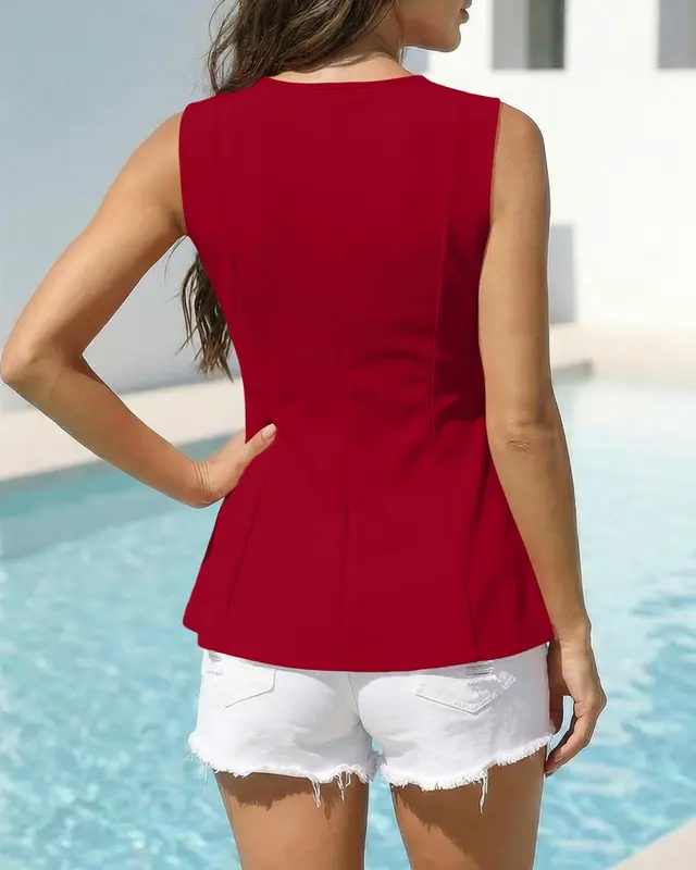 2026 Women’s Summer Top Round Neck Sleeveless Slim Fit Ruffle Tank Blouse（buy 3 free shipping)