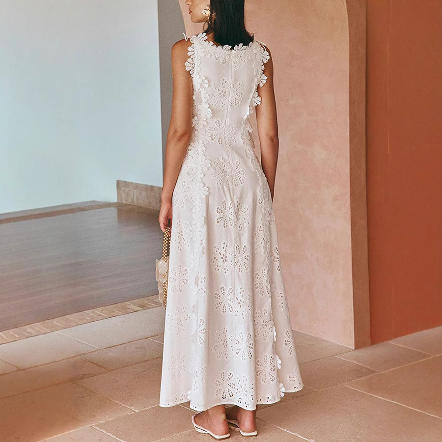 Women's Lace Embroidery Sleeveless Maxi Dress