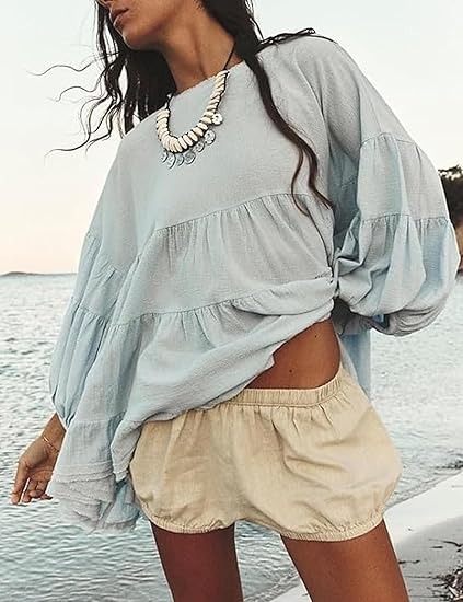 🔥HOT SALE🔥Women's Babydoll Shirts 3/4 Lantern Sleeve Peplum Tops Crewneck Loose Fit Oversized Round Neck Tunic Shirts(BUY 2 FREE SHIPPING)
