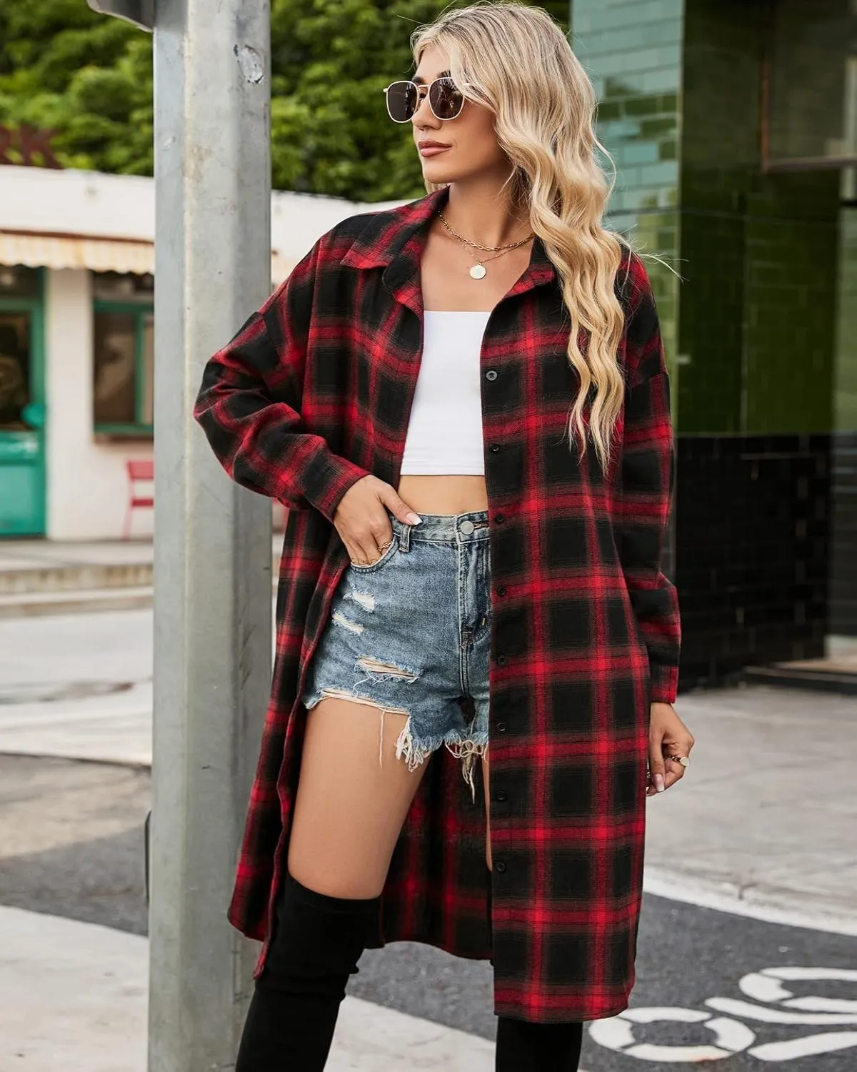 🔥🔥🔥🔥Women's Button Down Flannel Shirts Plaid Shacket Collared Long Jacket Coats(Buy 2 Free Shipping)