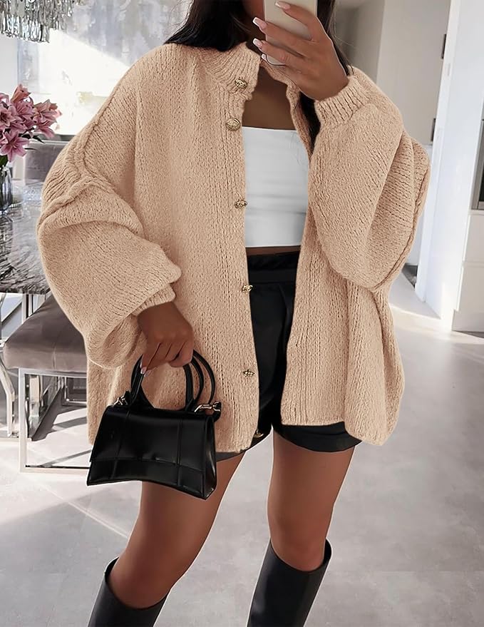 Women's Solid Color Button Cable Knit Cardigan