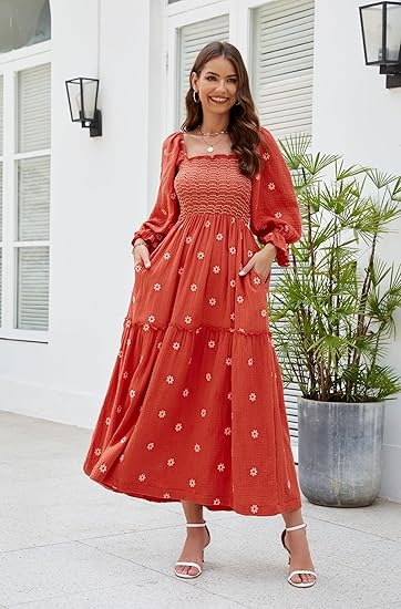 🔥HOT SALE🔥Beach Style Ruffle Swing A-Line Maxi Bohemian Floral Dress