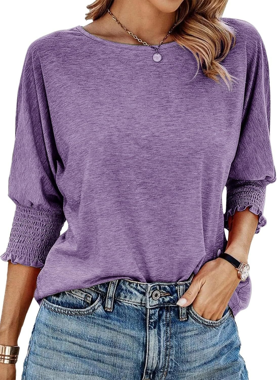 ✨2024 Hot Sale ✨Women's 3/4 Sleeve T-Shirts Cute Crewneck Tees Blouses(BUY THREE FREE SHIPPING!!!)