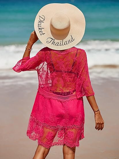 Women's V-neck lace embroidered sun protection bikini swimsuit beach cover-up（BUY 2 FREE SHIPPING)