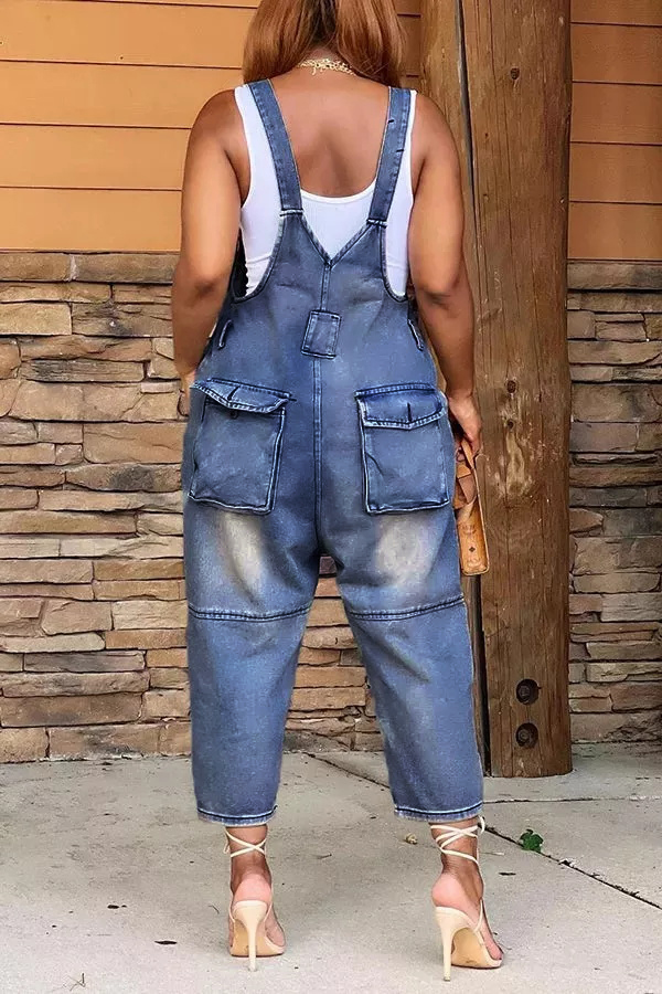 2022 Fashion Casual Designer Style Denim Suspender Jumpsuit