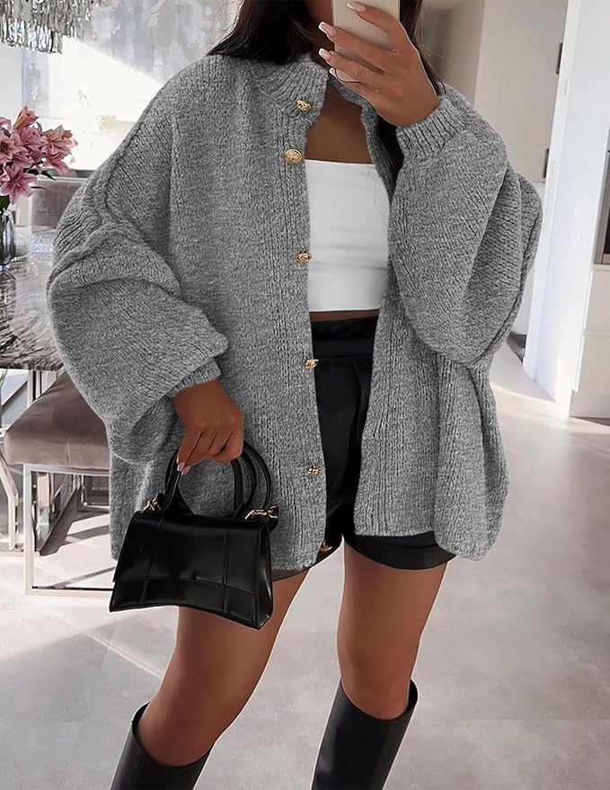 Women's Solid Color Button Cable Knit Cardigan