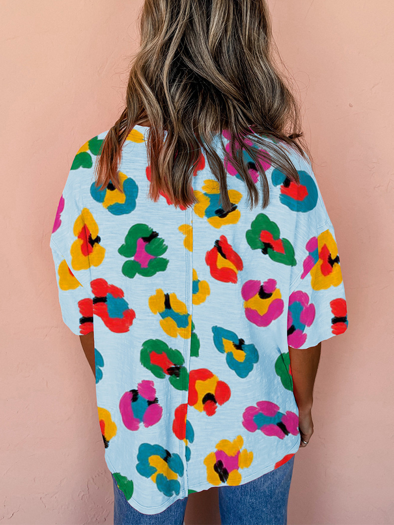 Women's Colorful Leopard Print Oversized T-Shirt