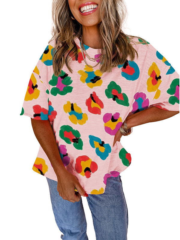 Women's Colorful Leopard Print Oversized T-Shirt