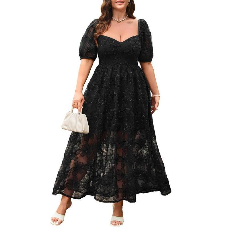 Women's Floral Embroidered Sweetheart Neck Midi Dress