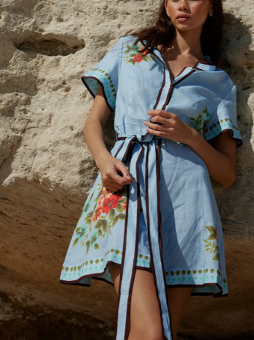 Women's Floral Print Belted Mini Shirt Dress