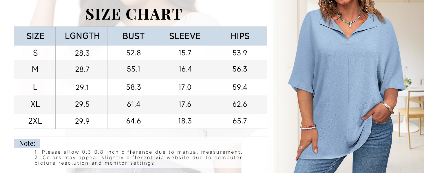 3/4 Length Sleeve Womens Tops