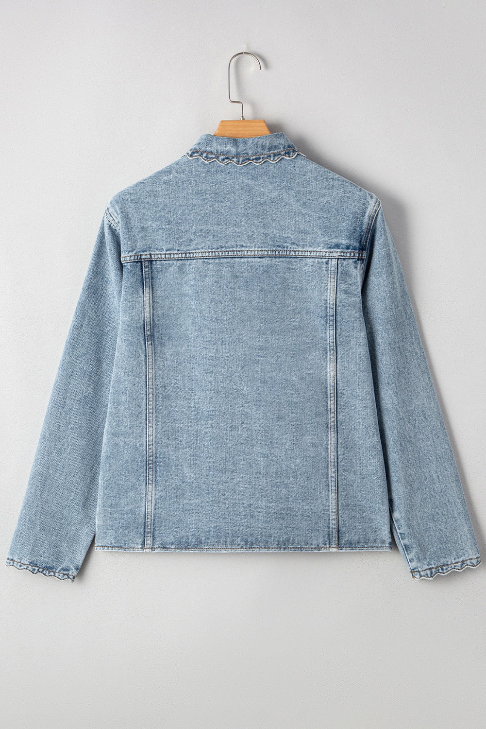 Washed Denim Jacket with Scalloped Edge