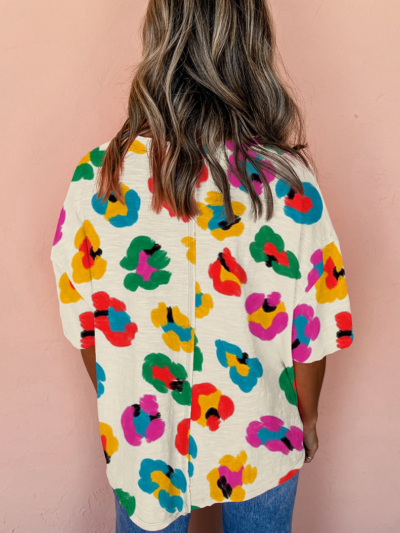 Women's Colorful Leopard Print Oversized T-Shirt