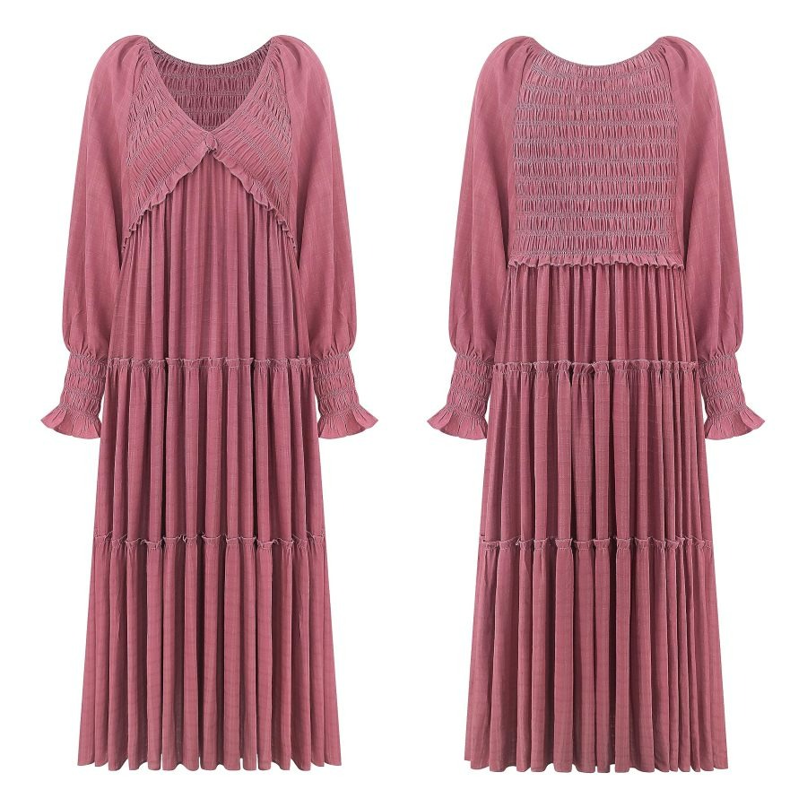 Women Long Sleeve V Neck Boho Casual Flowy Long Dresses?Buy 2 Free Shipping