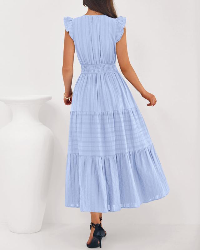 Dresses for Women Spring 2026 Maxi Casual Dress Flutter Short Sleeve V Neck