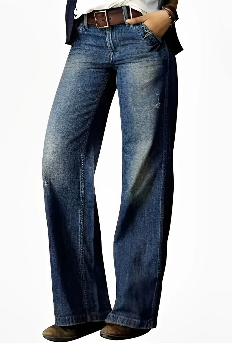 Vintage Pocket Denim Loose Jeans Pants
