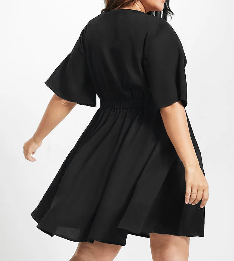 V NECK FLARED SHORT DRESS