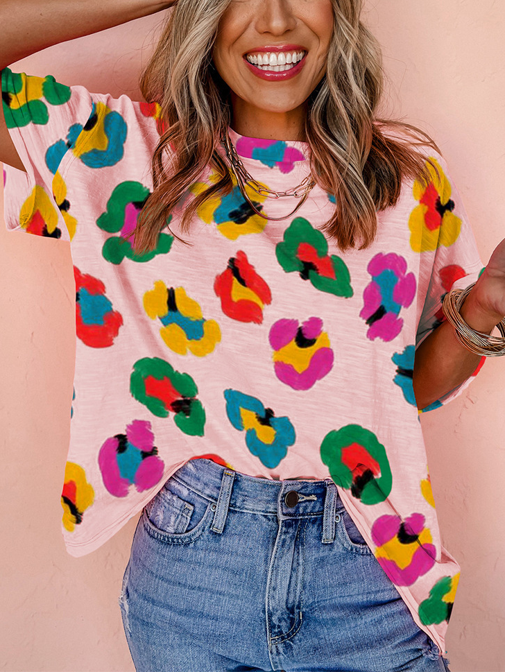 Women's Colorful Leopard Print Oversized T-Shirt