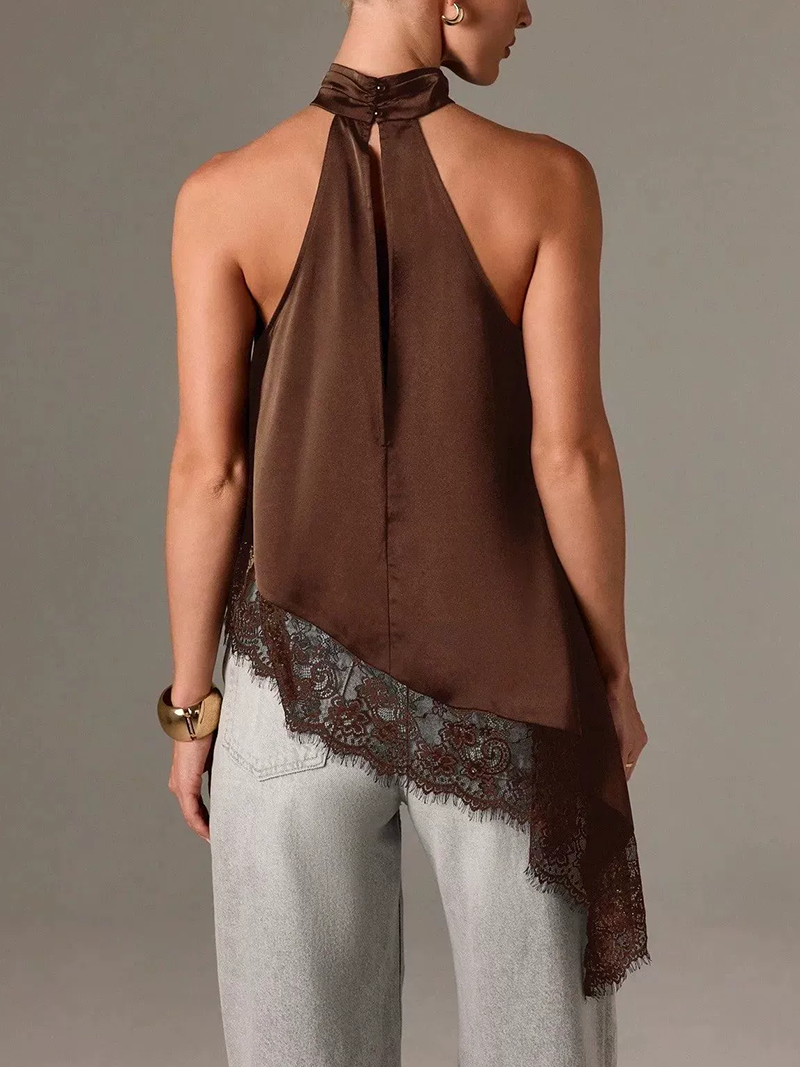 Sleeveless lace-trimmed satin vest(BUY 2 FREE SHIPPING)