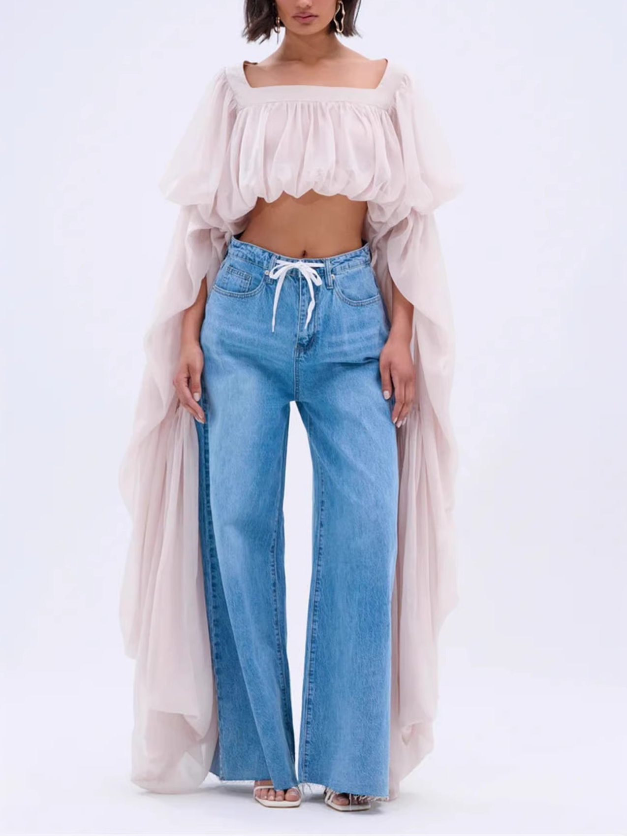 Women's Off-the-Shoulder Cape Sleeve Crop Top