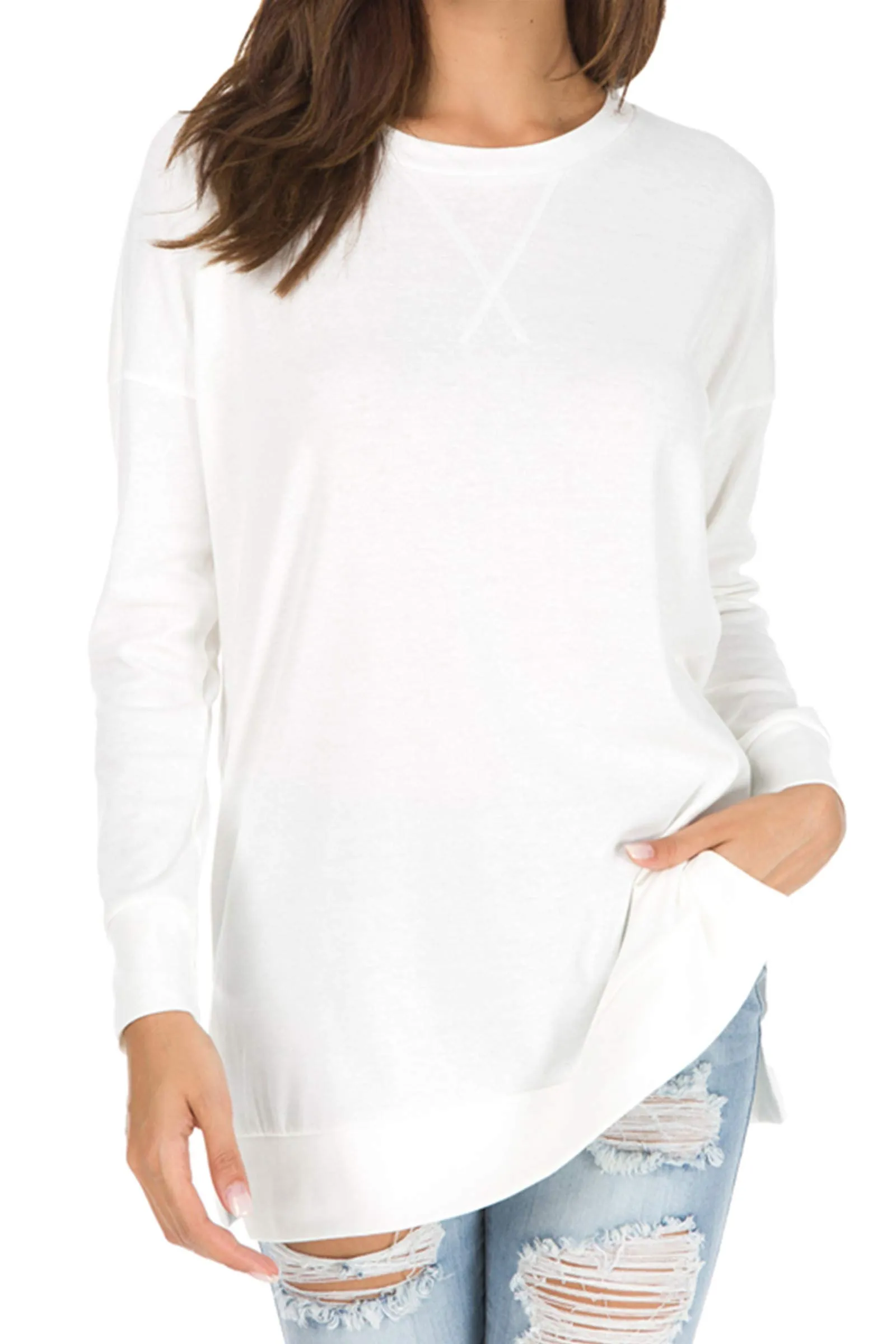 🔥🔥🔥🔥Hot Sale Long Sleeve Side Slit Loose Tops (Buy 3 Free Shipping)
